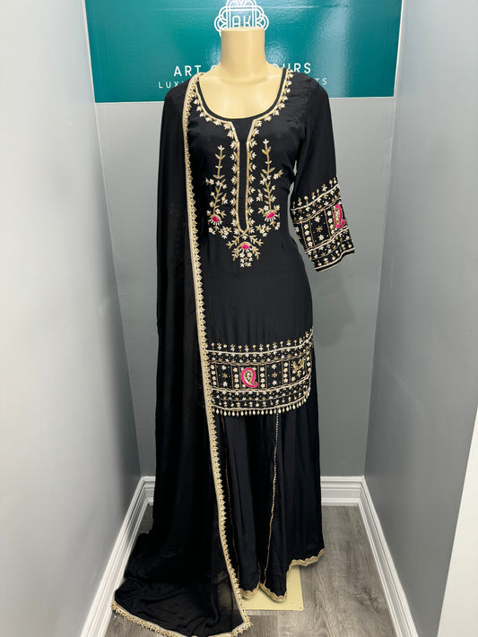Handwork Sharara Suit- Black