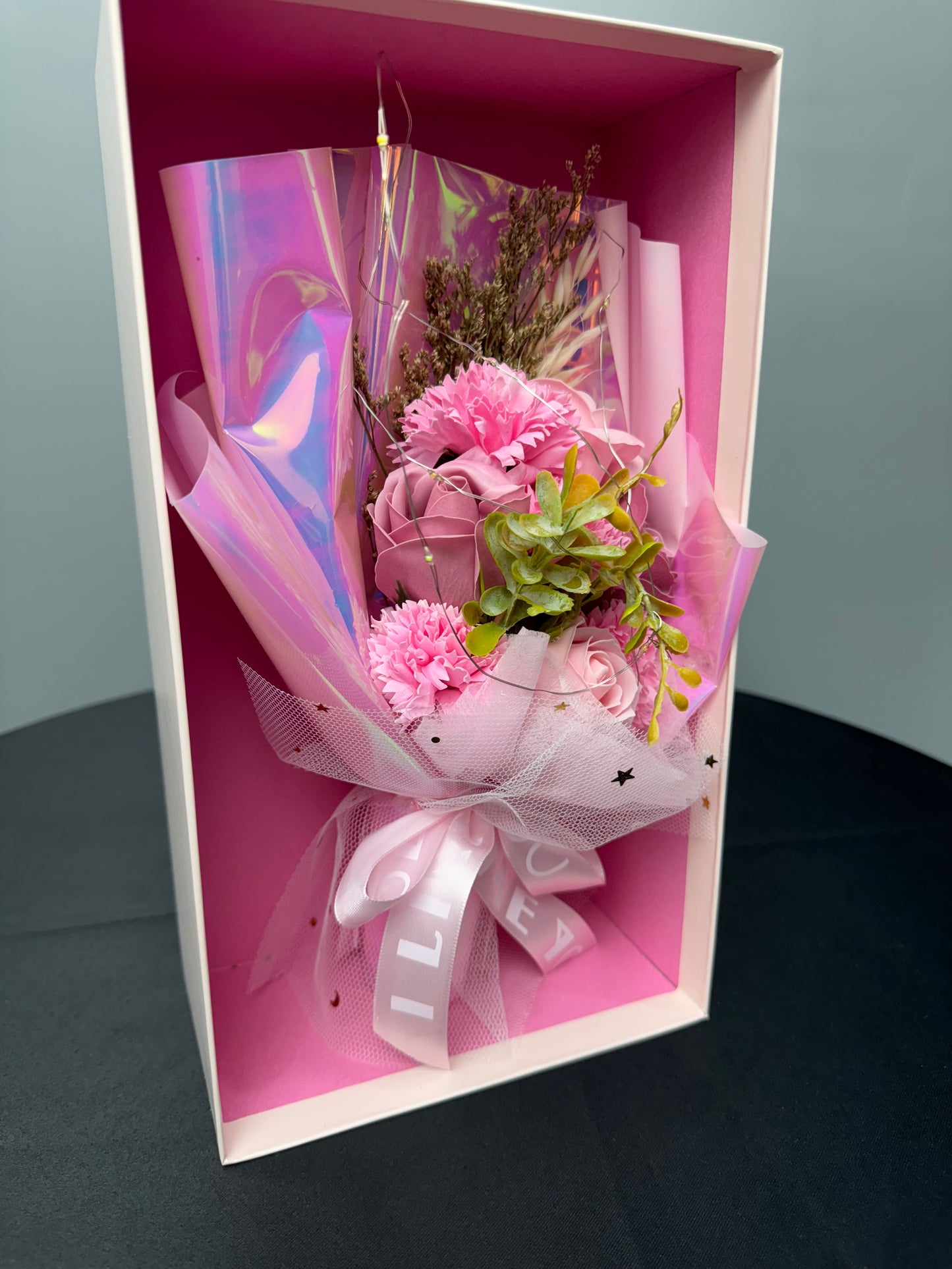 Pink Faux Flower Bouquets in Gift Box