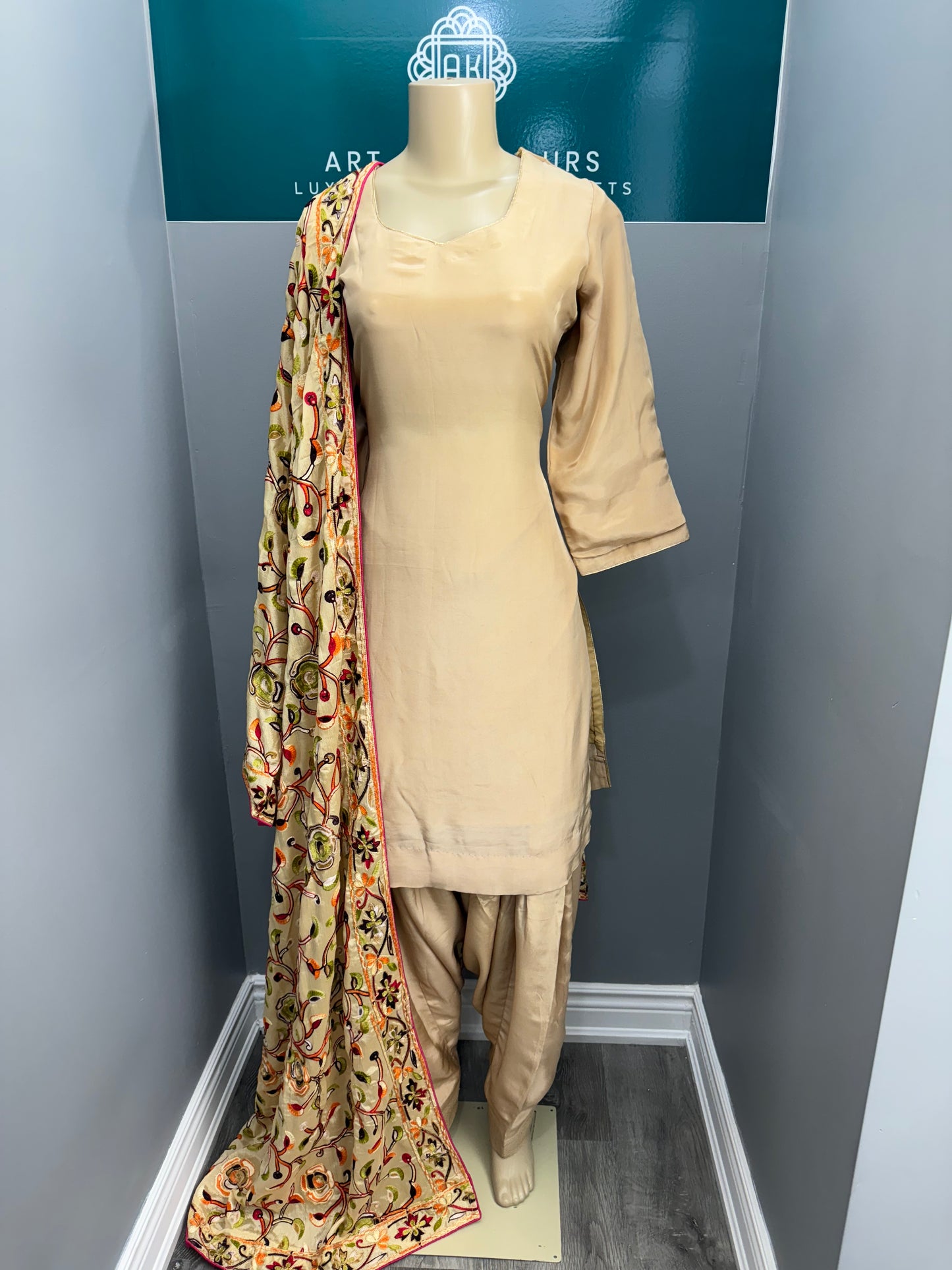 Plain Tan Salwar Suit with Heavy Dupatta