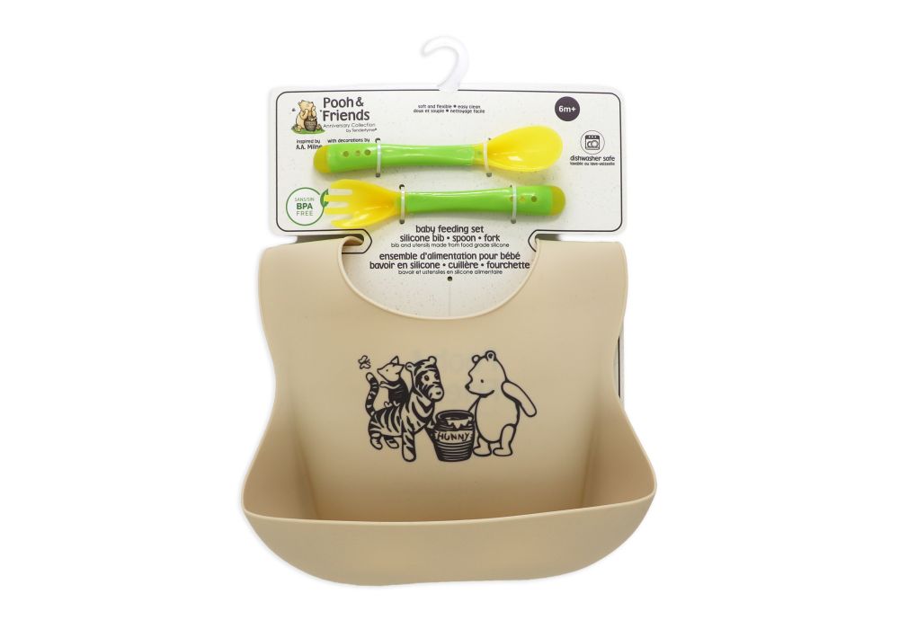 Feeding Bib + Spoon & Fork Pooh and Friend Set