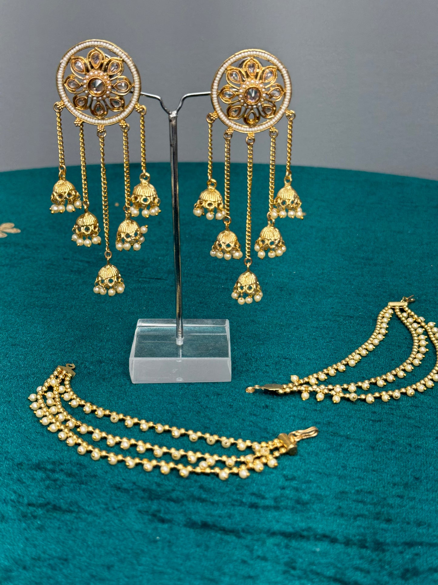 Gold Trinity Elegance Jhumka Earrings