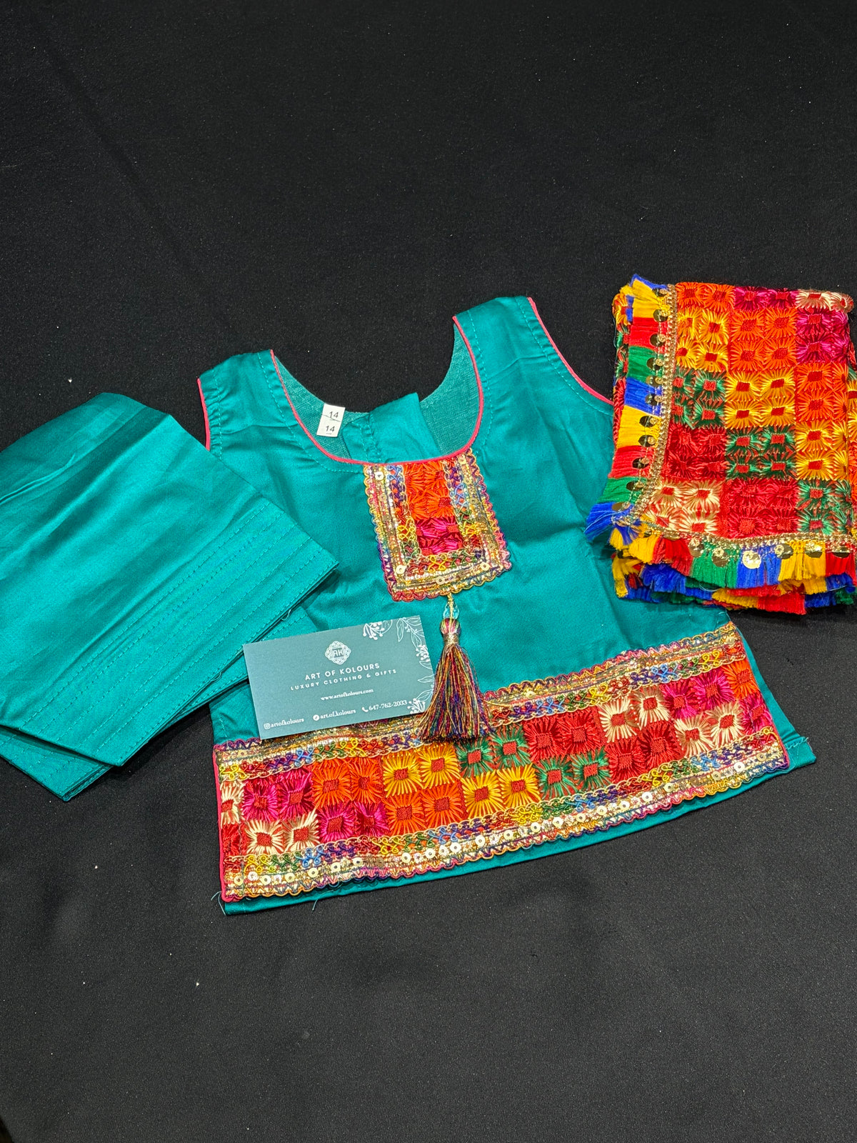 Baby Turquoise Phulkari Salwar Suit