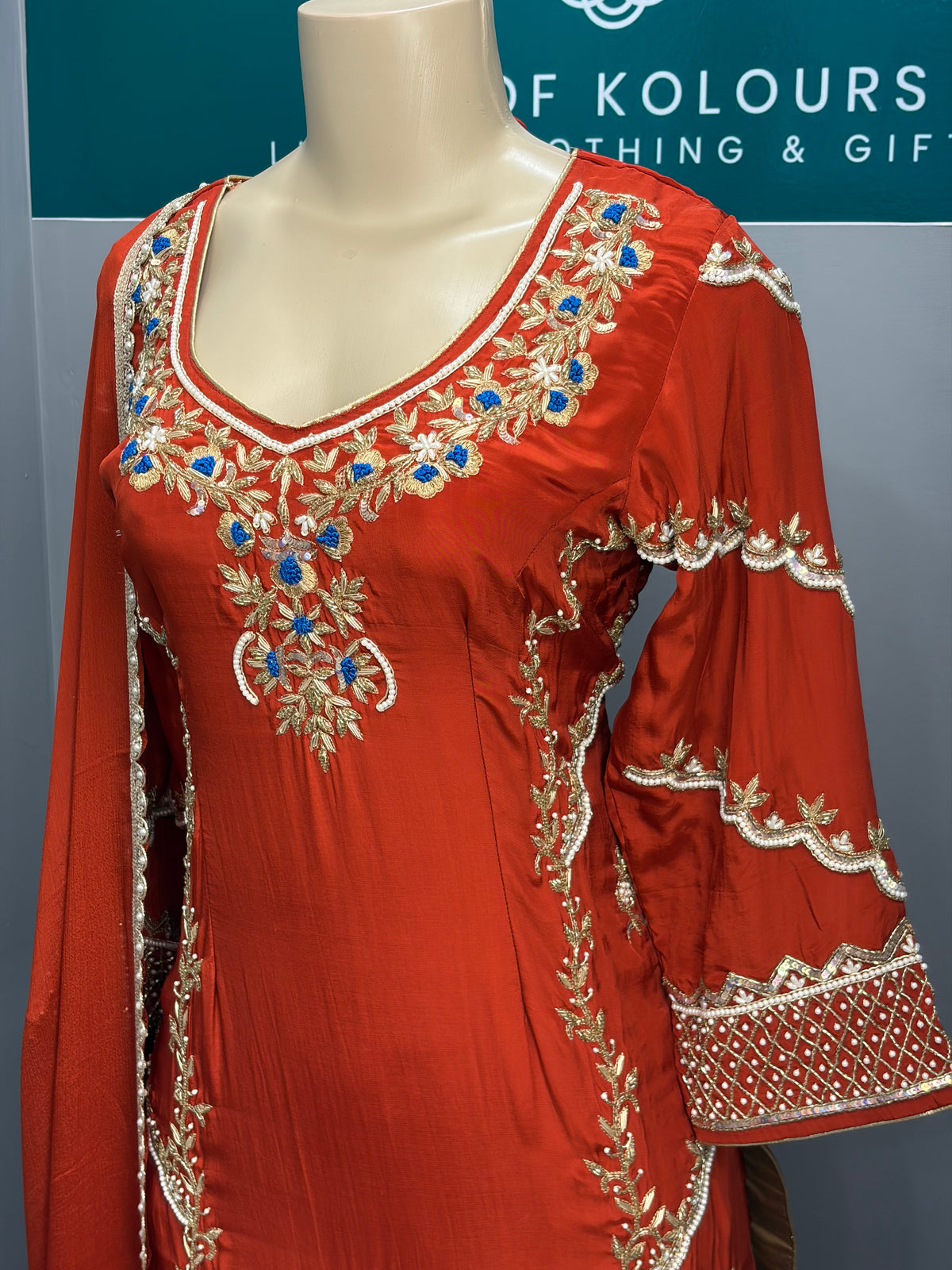 Rust Pure Crepe Handwork Sharara Suit AK 65-0526