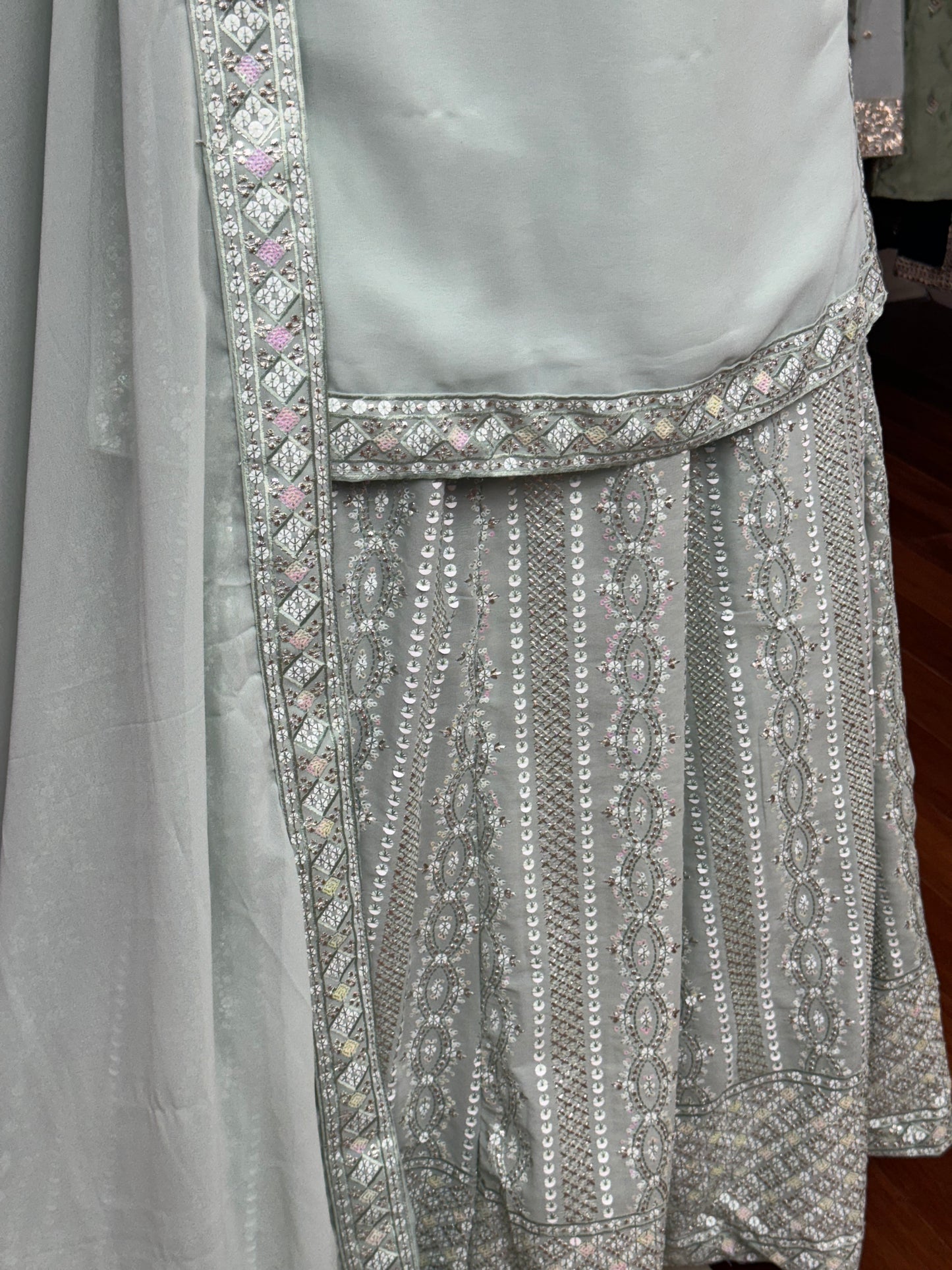 Sequence Work Long Top Lehenga Mint