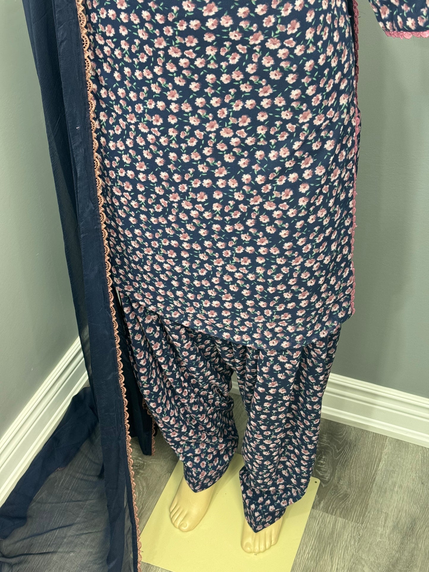 Printed Georgette Salwar Suit- Navy