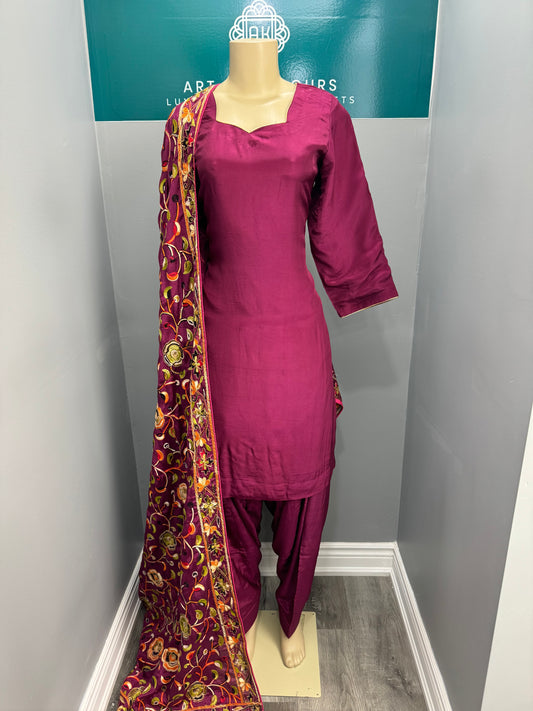 Plain Wine Salwar Suit with Heavy Dupatta