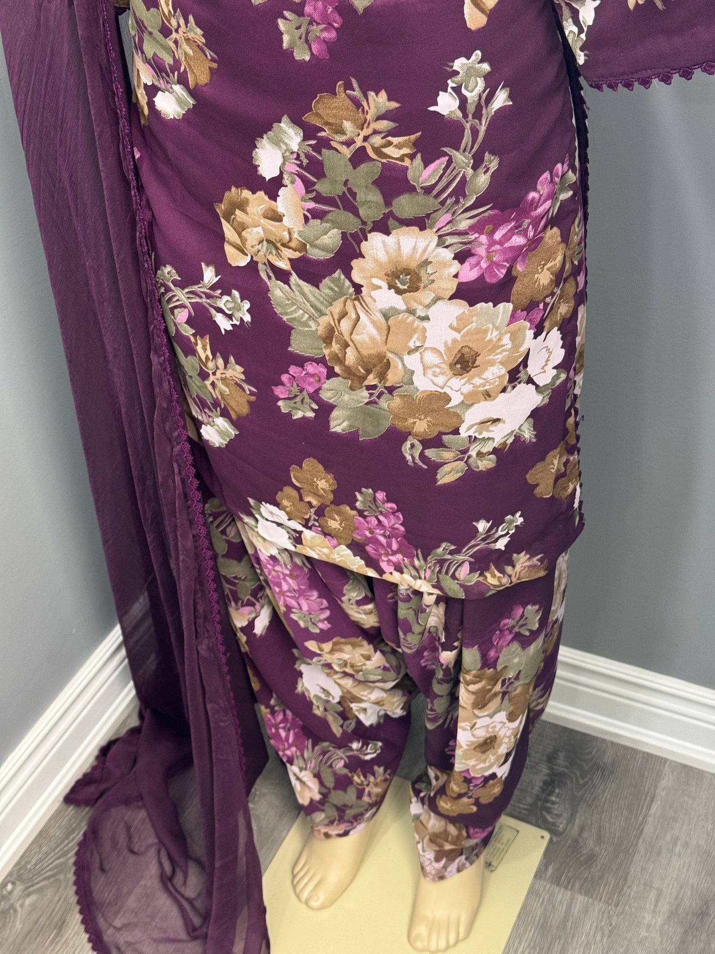 Printed Georgette Salwar Suit- Wine