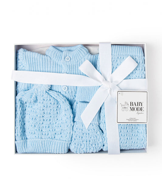 Blue 4 Piece Knitted Gift Set