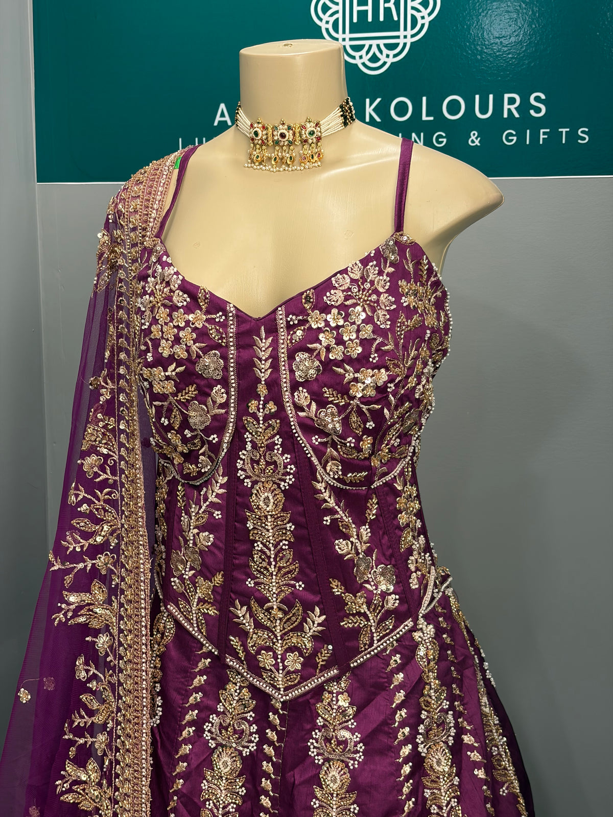 Heavy Beaded Wine Corset Lehenga- AK6974-1726