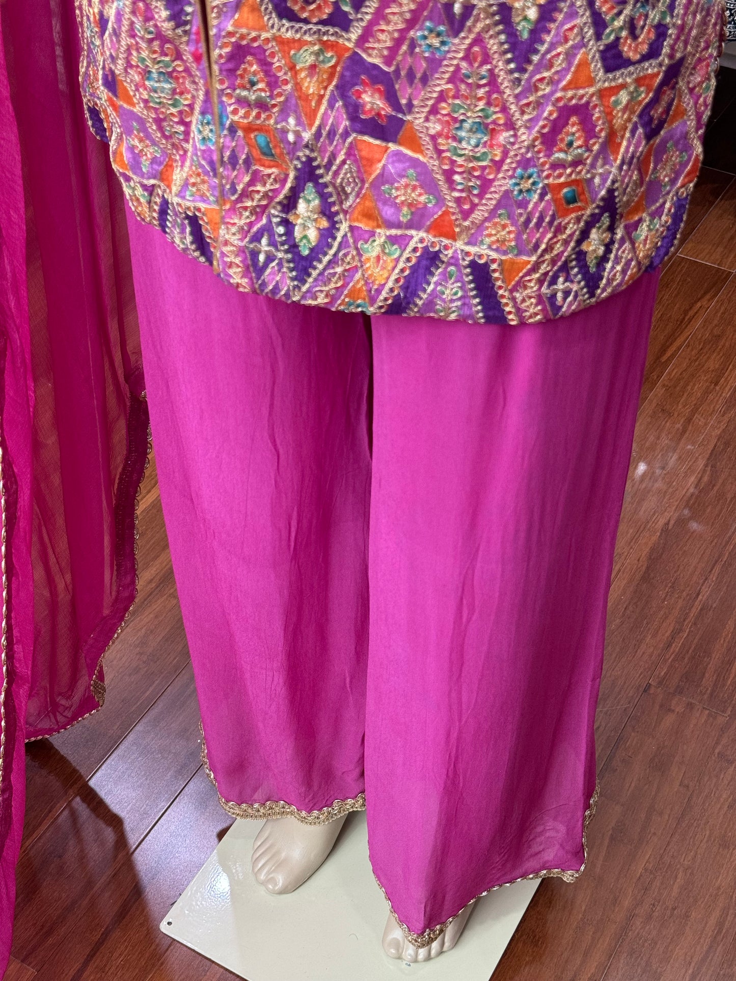 Jacket Style Purple Plazo Suit