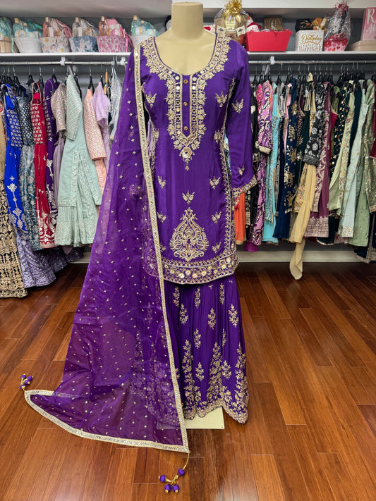 Handwork Pure Purple Sharara Suit