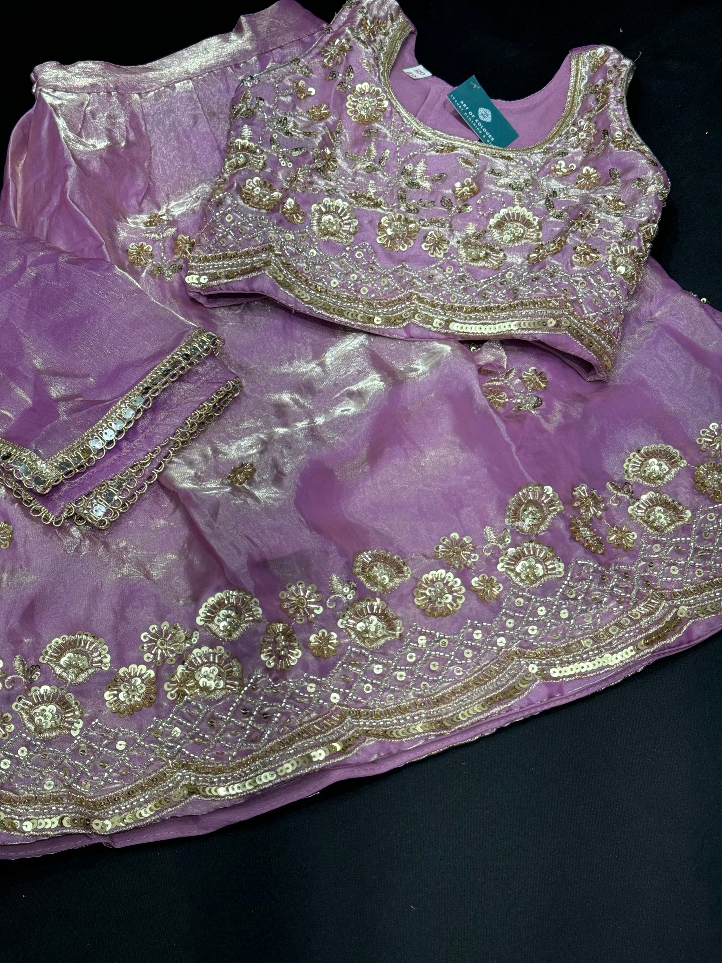 Kiran Kids Fendi Beadwork Lehenga-Lavender
