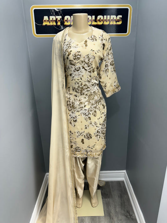 Sonam Printed Handwork Salwar Suit Cream