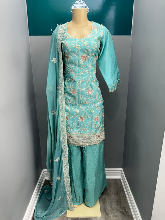 Embroidery Sharara Suit- Blue