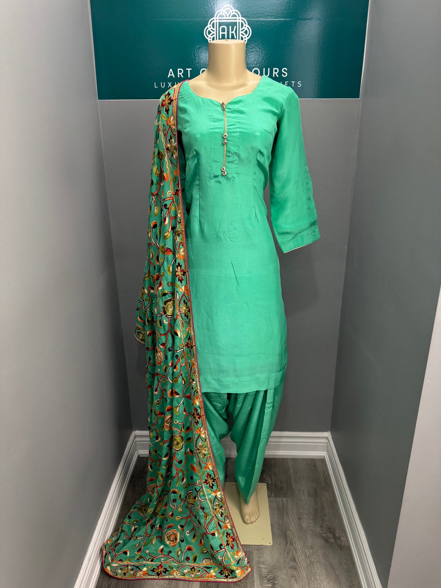 Plain Teal Salwar Suit with Heavy Dupatta