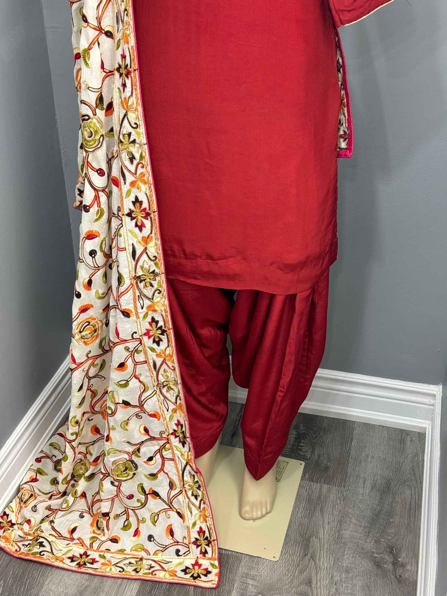 Plain Red Salwar Suit with Heavy Dupatta