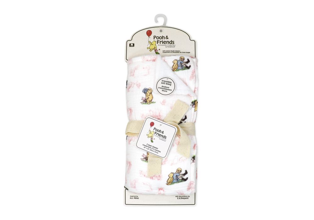 Muslin Pooh and Friends Blanket Pink