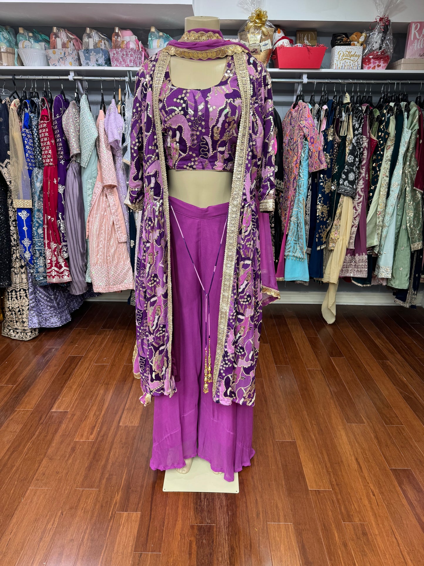 Sequence Work Cape Style Purple Sharara Suit