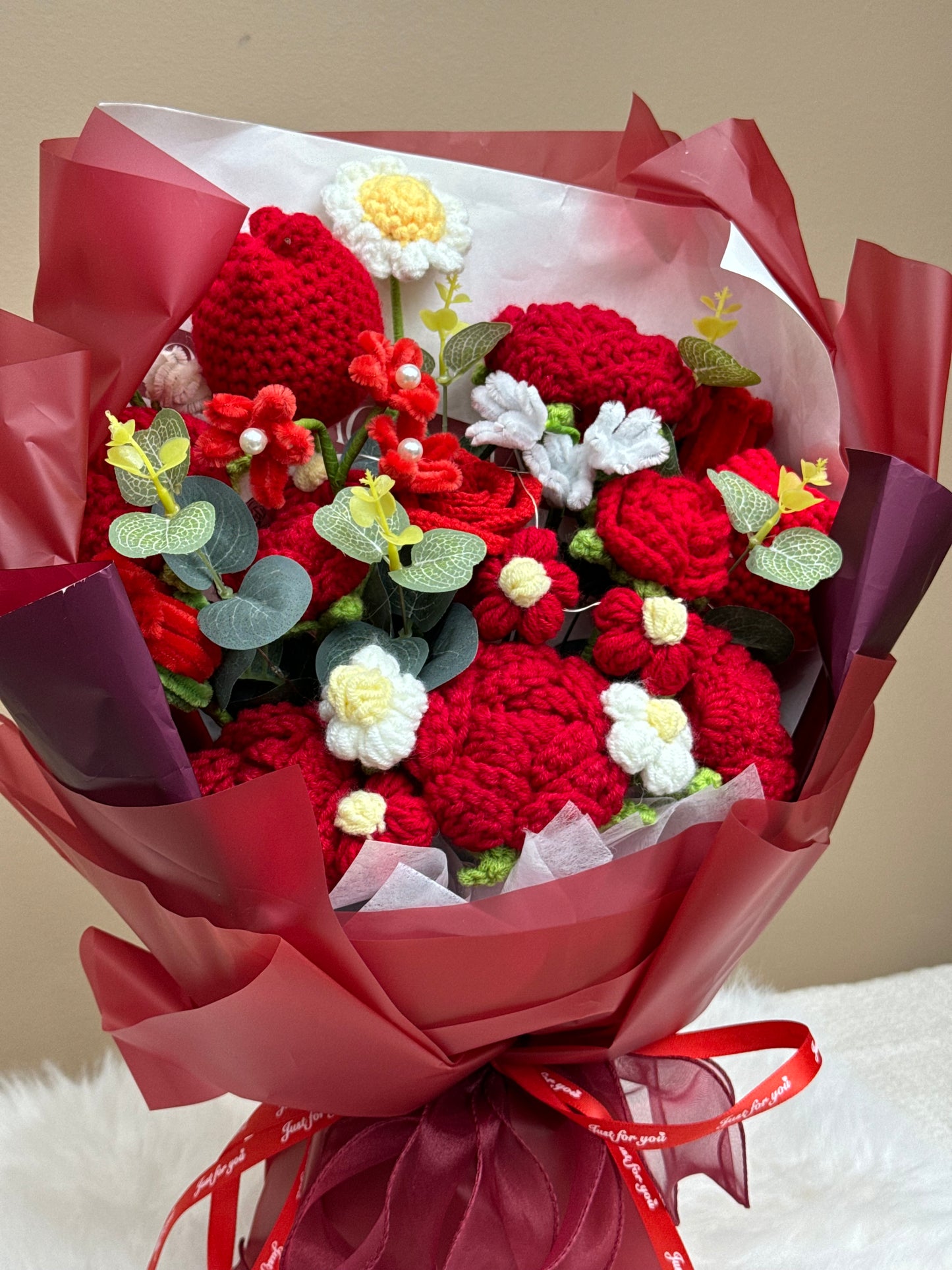 Crochet Flower Bouquets Red Large