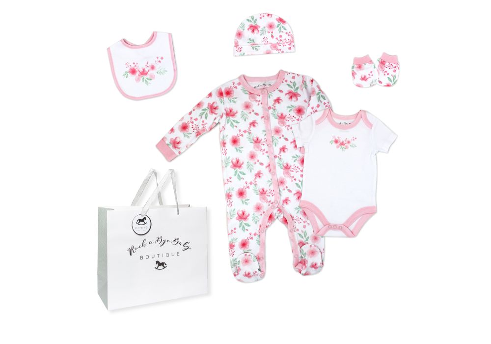 Girls 5 Piece Mesh Bag Set: Soft Floral