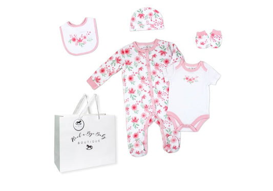 Girls 5 Piece Mesh Bag Set: Soft Floral