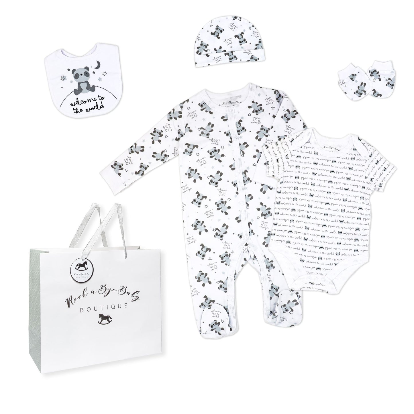 Unisex 5 Piece Mesh Bag Set: Panda World
