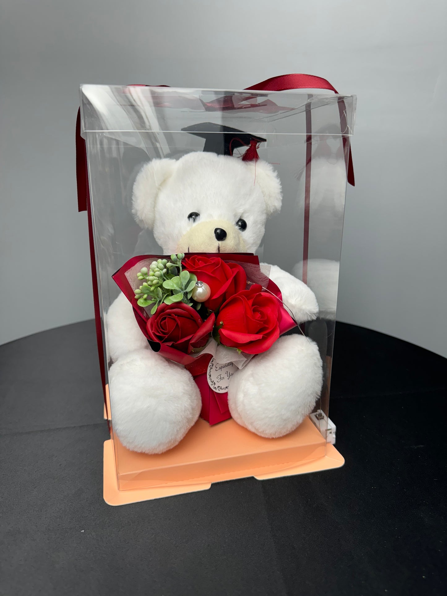 Grad Bear Holding Flower Bouquet Gift