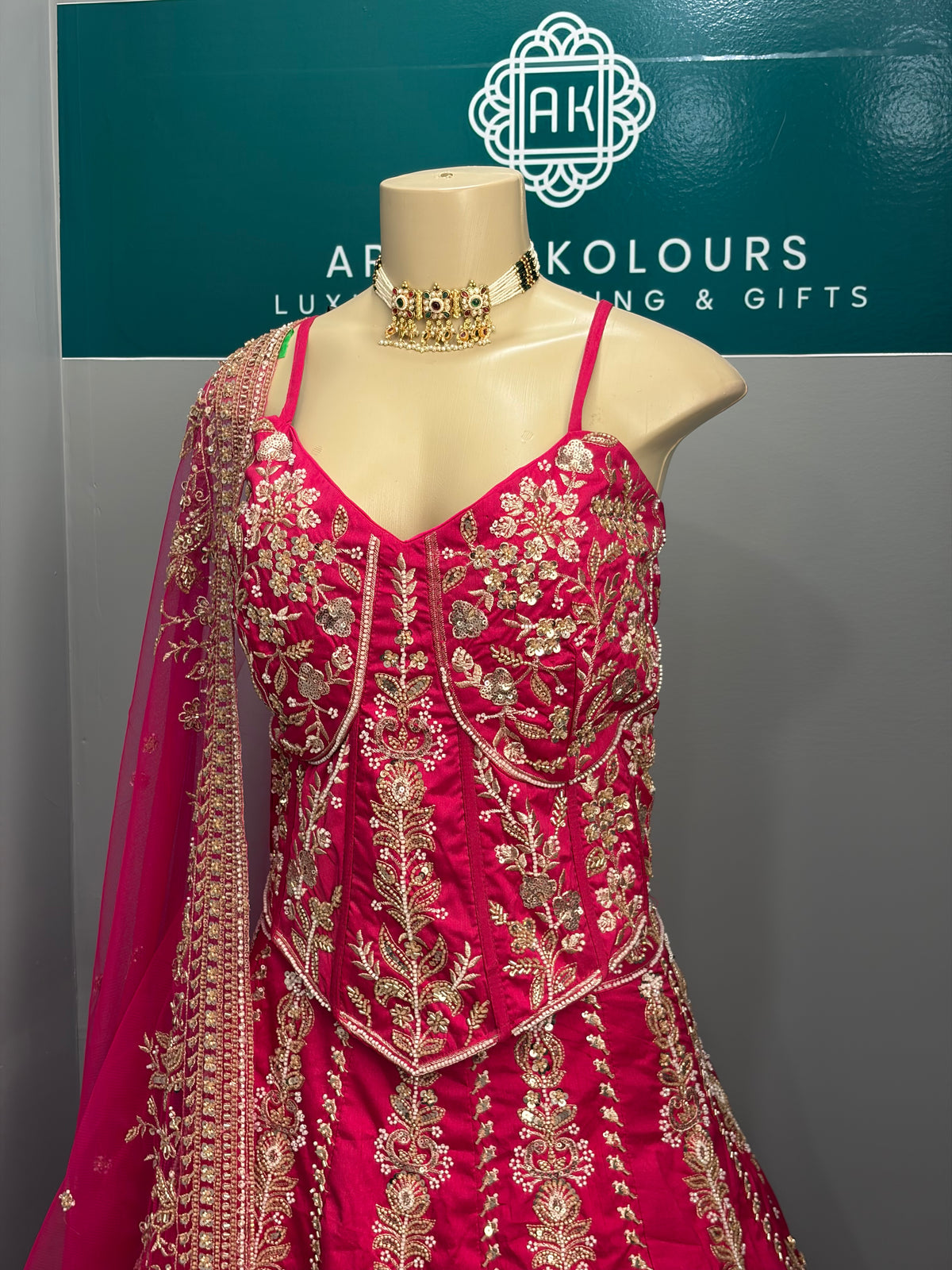 Heavy Beaded Hot Pink Corset Lehenga- AK6974-1726