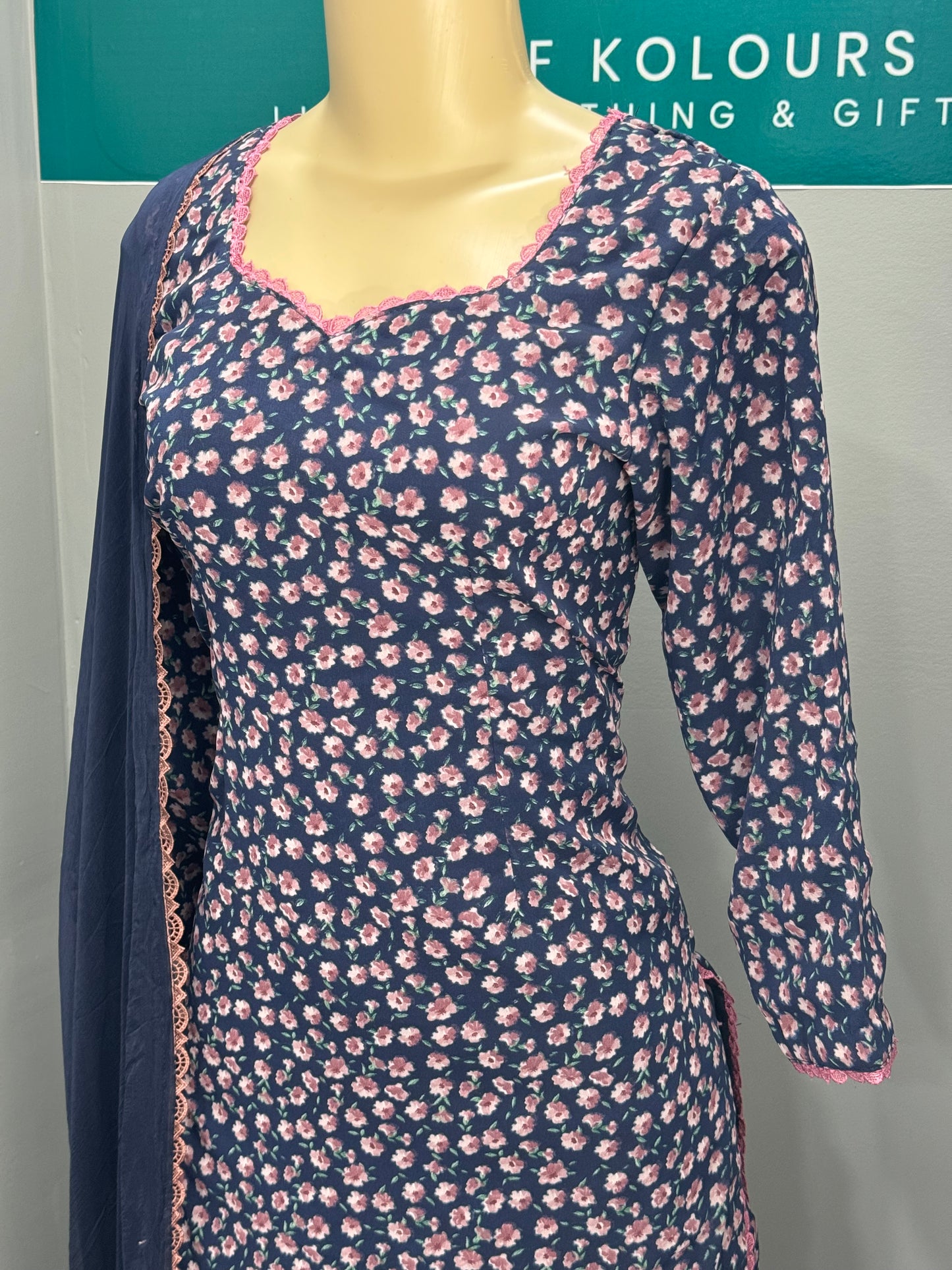 Printed Georgette Salwar Suit- Navy