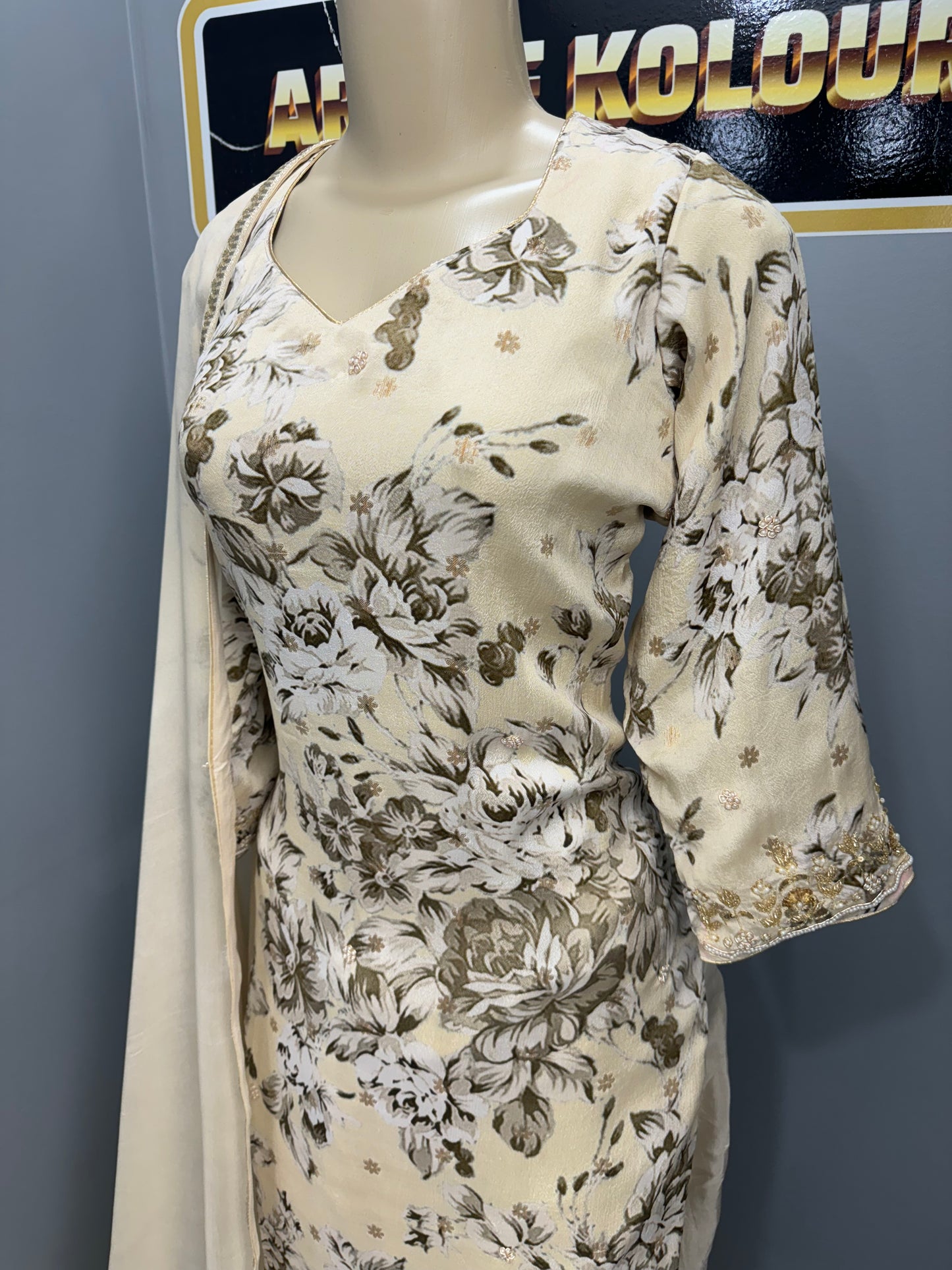 Sonam Printed Handwork Salwar Suit Cream