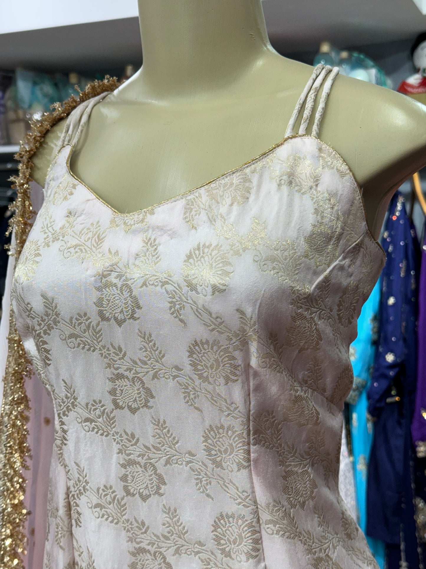 Banarsi Strap Gharara Suit Baby Pink