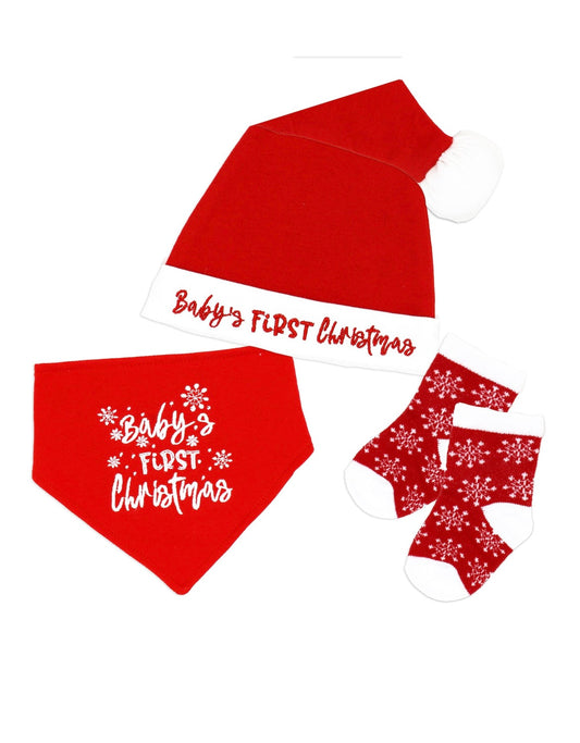 3 pc Christmas Set: Bib, Hat & Socks