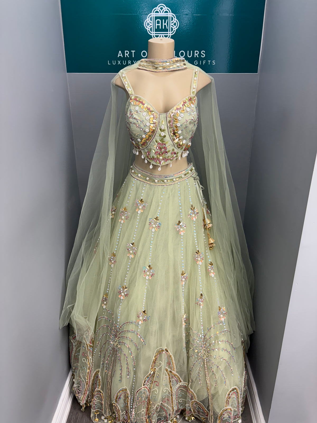 Embellished Light Green Lehenga-AK3941-0726