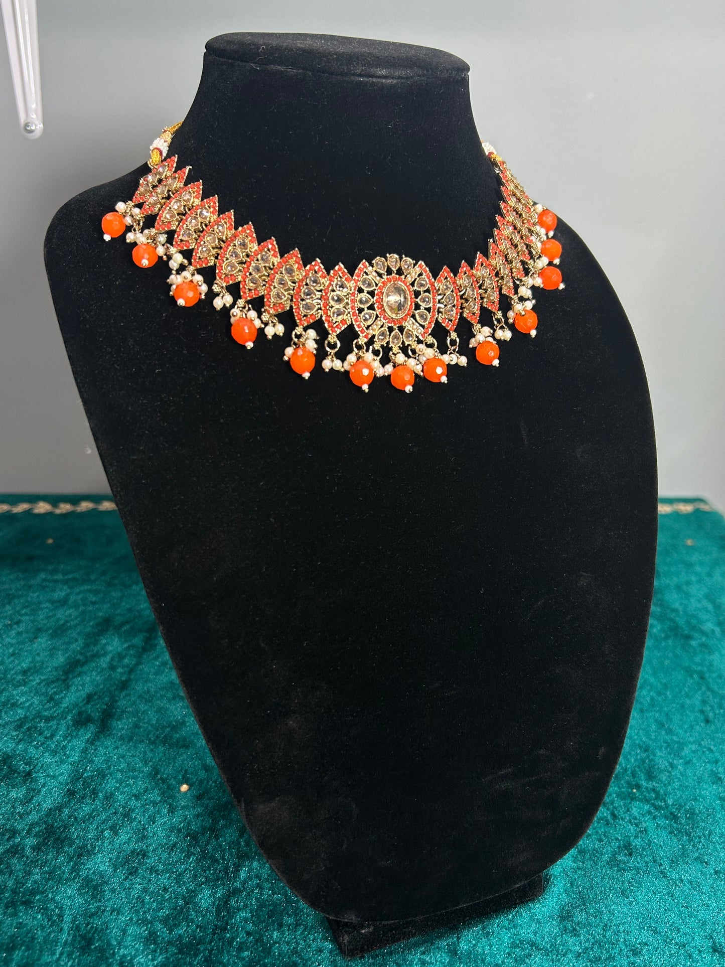 Orange Polki Necklace Set
