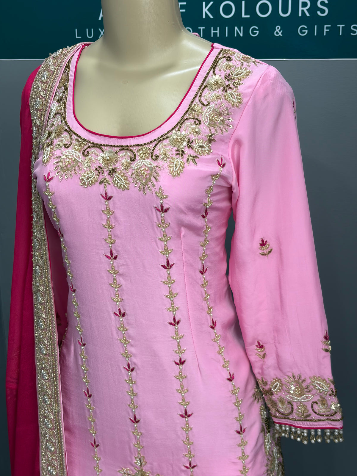 Pure Crepe Pink Morni Handwork Plazo Suit AK