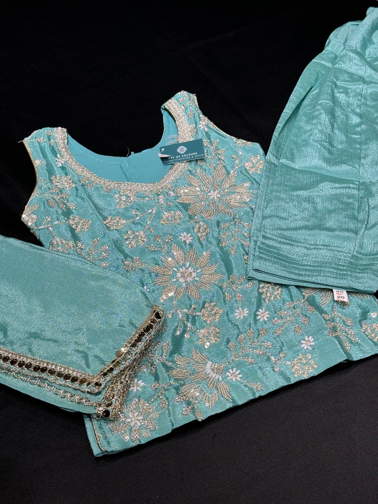 Bella Kids Beadwork Salwar Suit- Light Blue