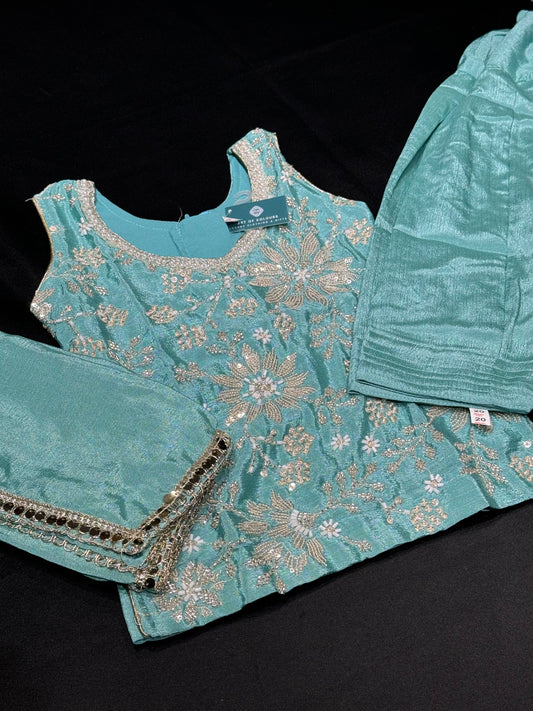 Bella Kids Beadwork Salwar Suit- Light Blue