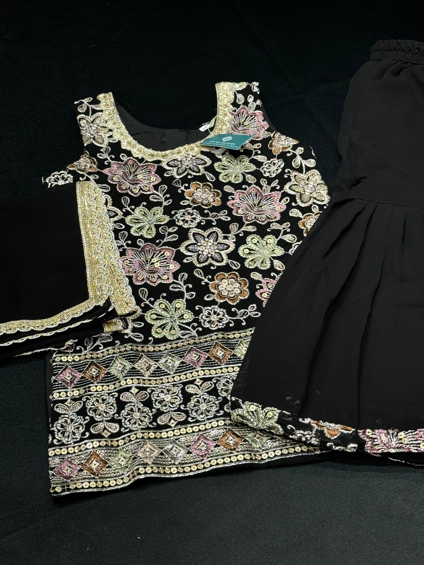 Devi Kids Gharara Suit- Black