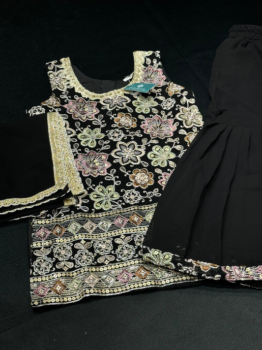 Devi Kids Gharara Suit- Black