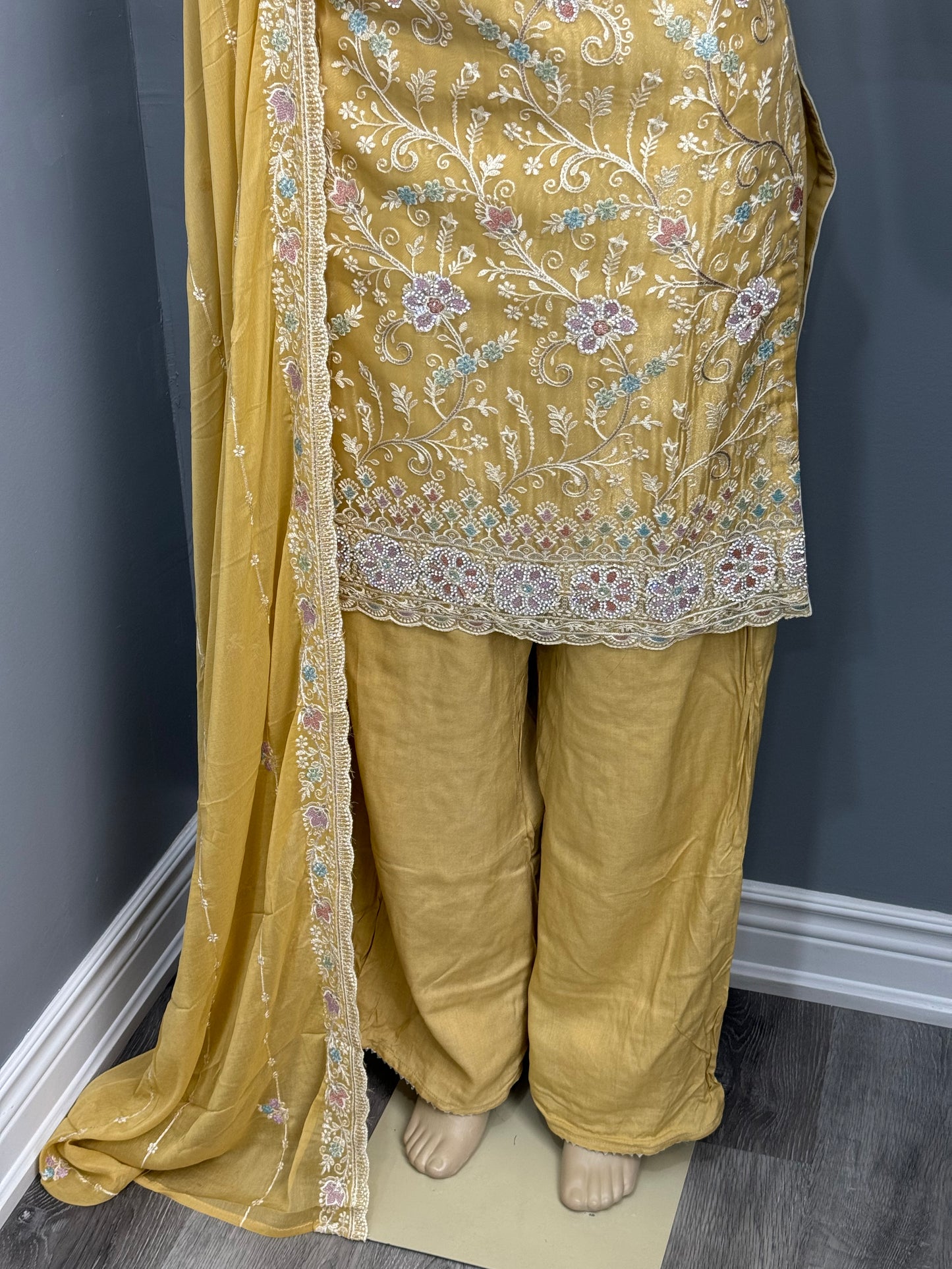 Embroidery Sharara Suit- Yellow