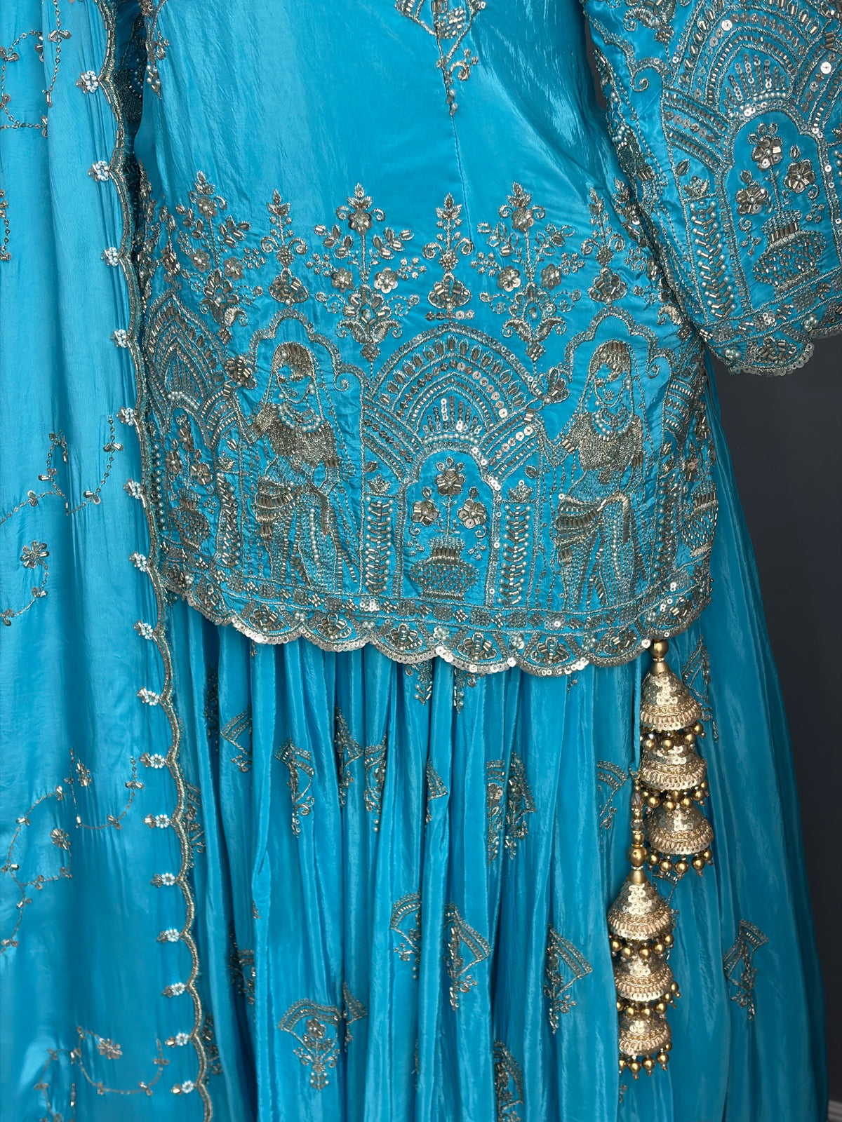 Blue Maharani Beaded Short Kurti Lehenga- AK00765S