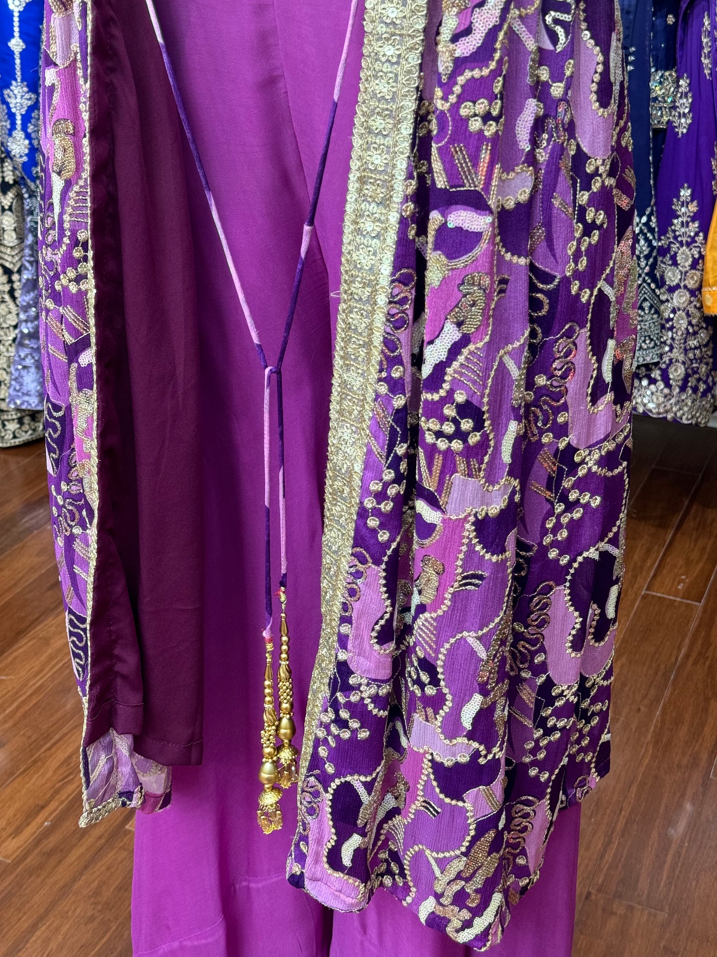 Sequence Work Cape Style Purple Sharara Suit