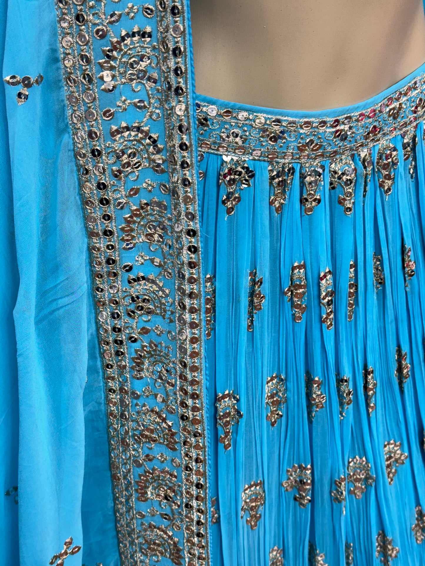 Zari and Shisha Work Lehenga Blue
