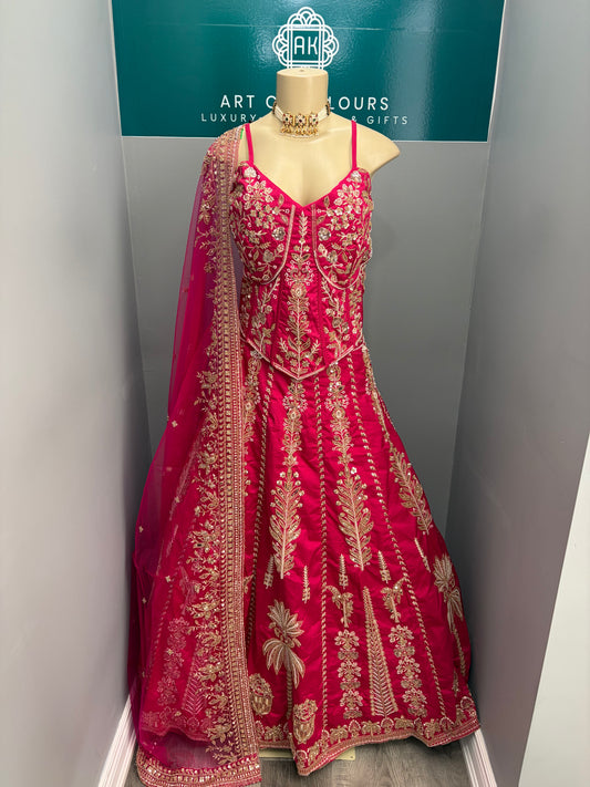 Heavy Beaded Hot Pink Corset Lehenga- AK6974-1726