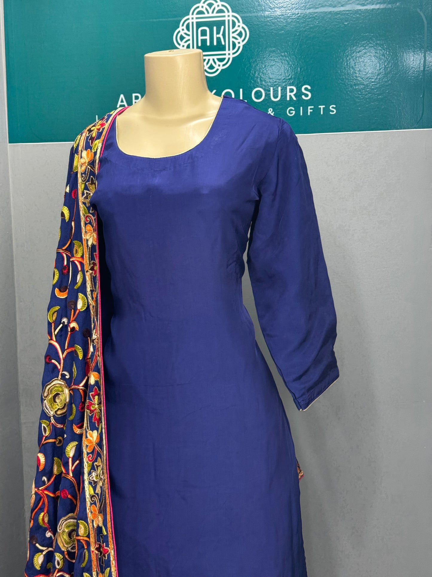 Plain Dark Blue Salwar Suit with Heavy Dupatta