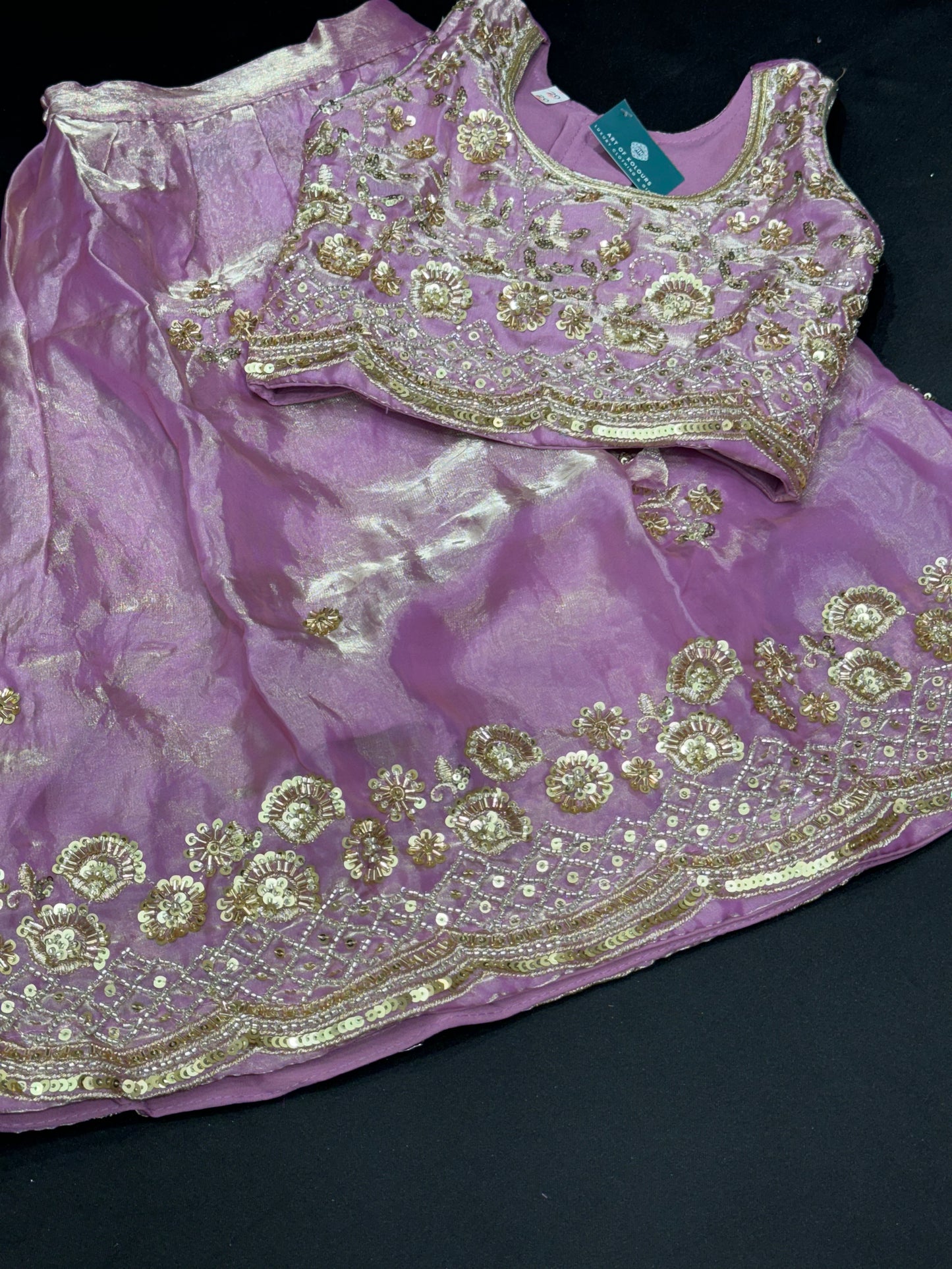 Kiran Kids Fendi Beadwork Lehenga-Lavender