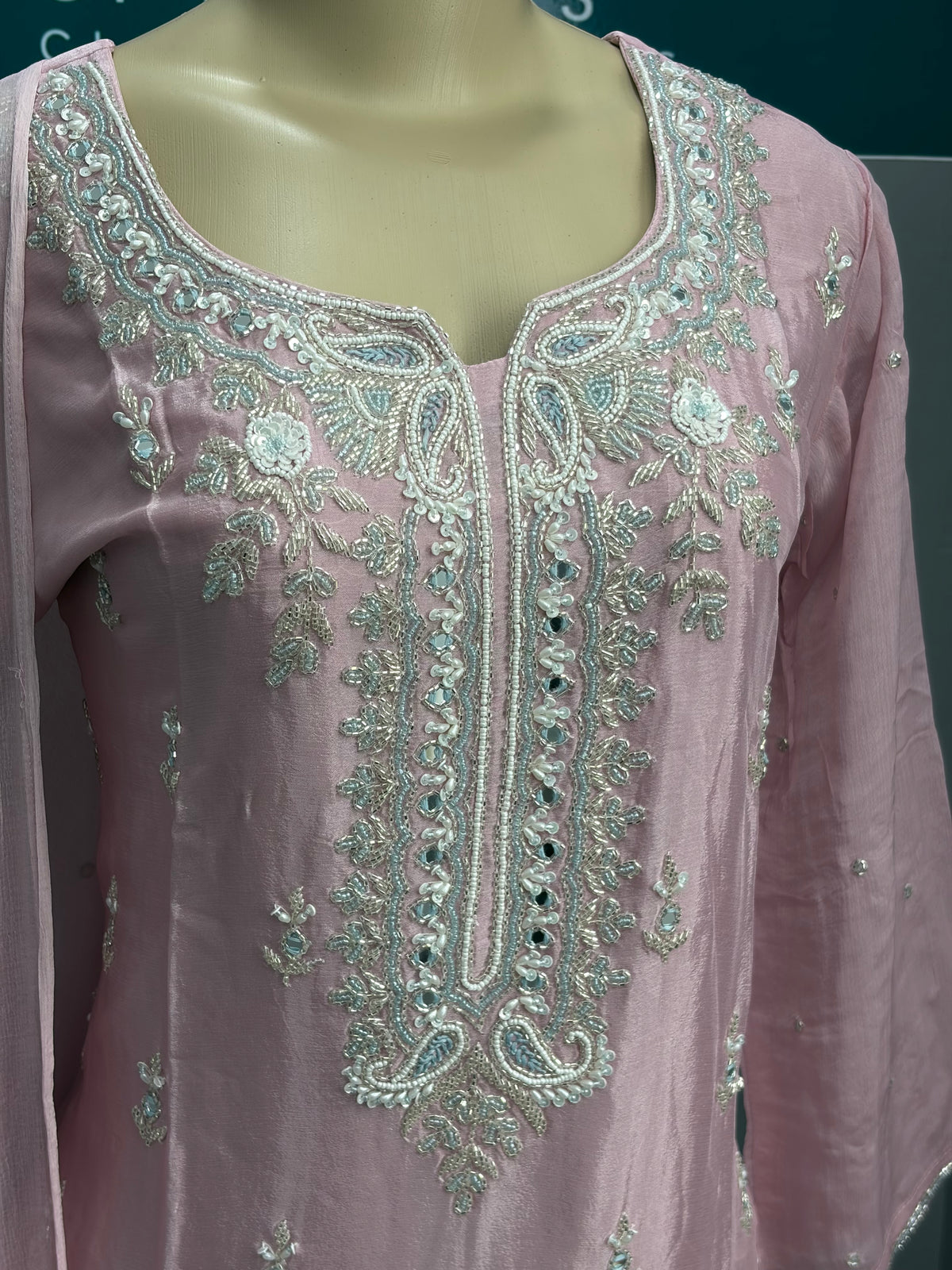 Pure Chinon Pink Handwork Plazo Suit AK3941-1626