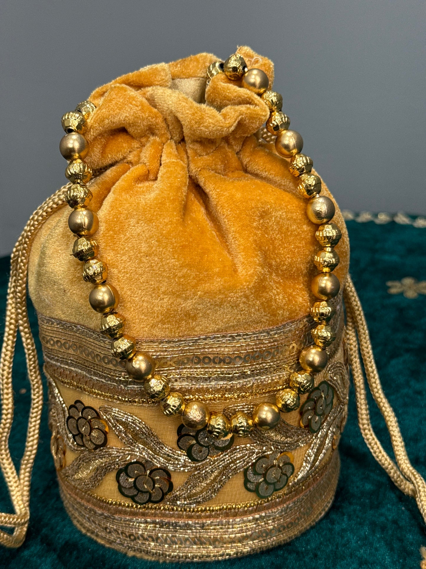 Yellow Velvet Potli Bag