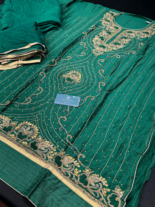 Racha Pala Green Semi-Stitched Suit