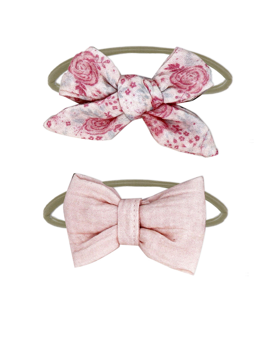 3 pc Bib and Headbands - Pink Flowers